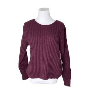 Belle du Jour Burgundy Ribbed Soft Cozy Sweater Cross Bar Back sz LARGE NWT